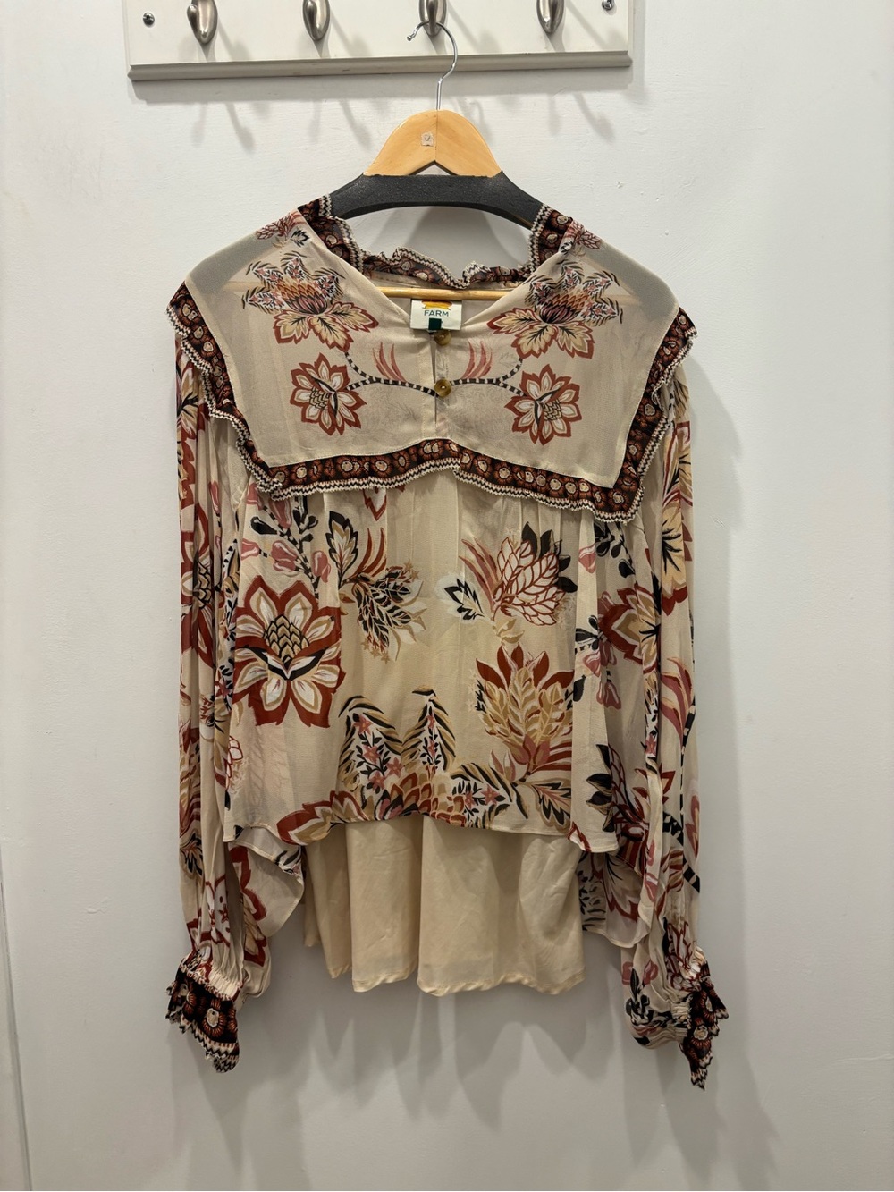 Farm Rio Beige Floral Boho Blouse